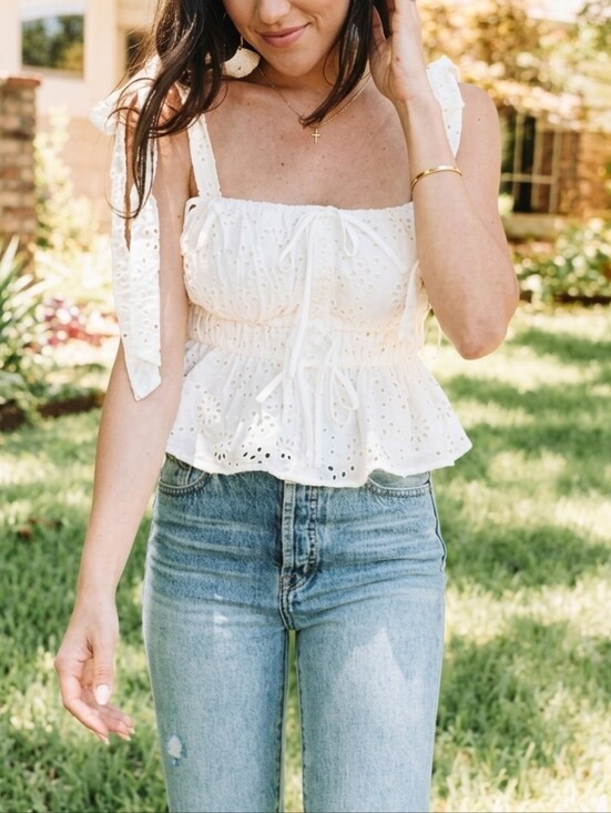 En Saison Tops - EN SAISON Eyelet Babydoll Top Cavaretta Cotton Womens Small Milkmaid Cottagecore
